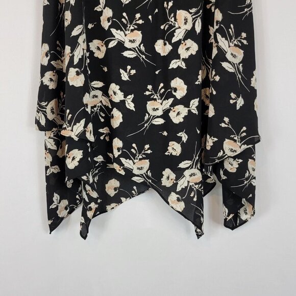 Ralph Lauren LRL Floral Midi Skirt Womens Size 1X Black Flowy Asymmetrical Hem - Picture 5 of 12